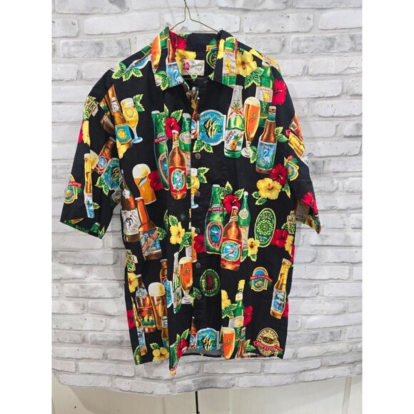 Vtg Hilo Hattie The Hawaiian Original Shirt Beer Bottles Mens Sz L Tiki Party - Picture 1 of 8